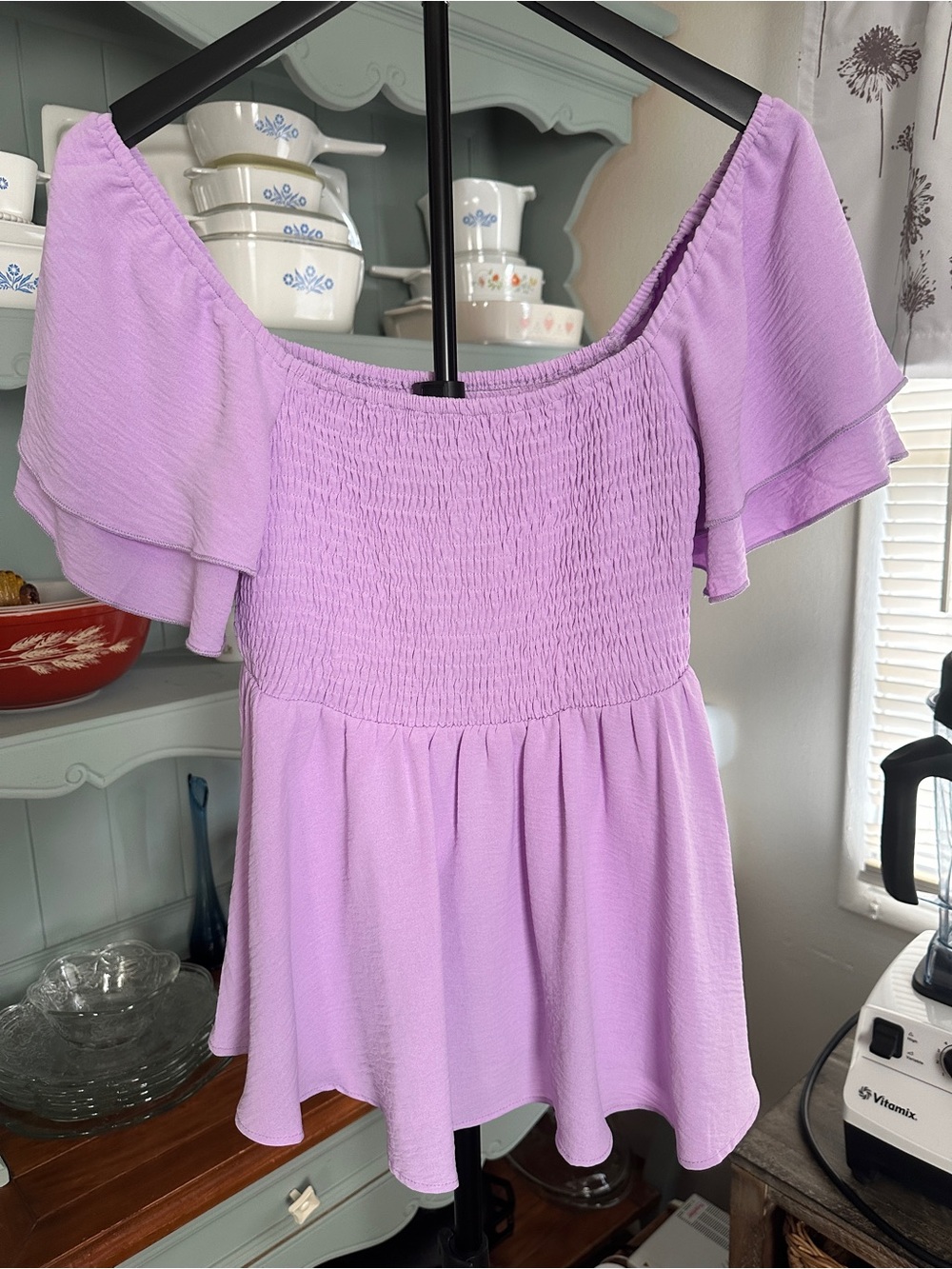 Lilac Off-Shoulder Smocked Women's Top